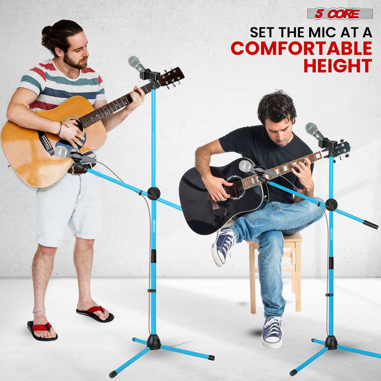 5 Core Mic Stand Floor Height Adjustable Tripod Microphone Stands w Extending Telescoping Boom Arm