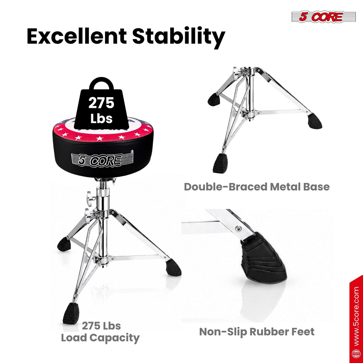 5 Core Drum Throne 4" Padded 23" Adjustable Drummer Stool Seat w Make America Great Again Insignia