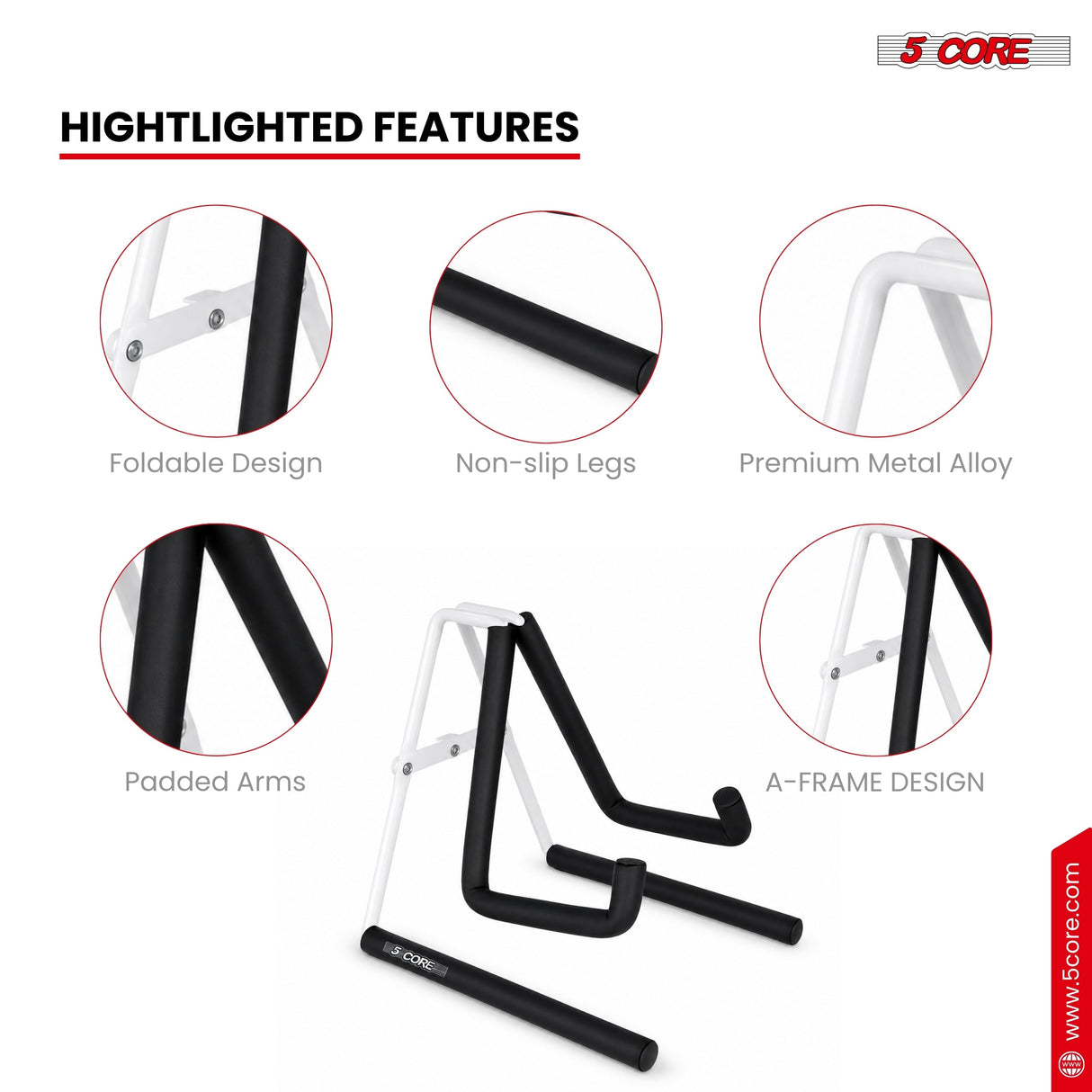 5 Core Ukulele Stand A Frame Metal Body w Soft Padded Arms Support Banjo Ukuleles Mini Guitar Violin White