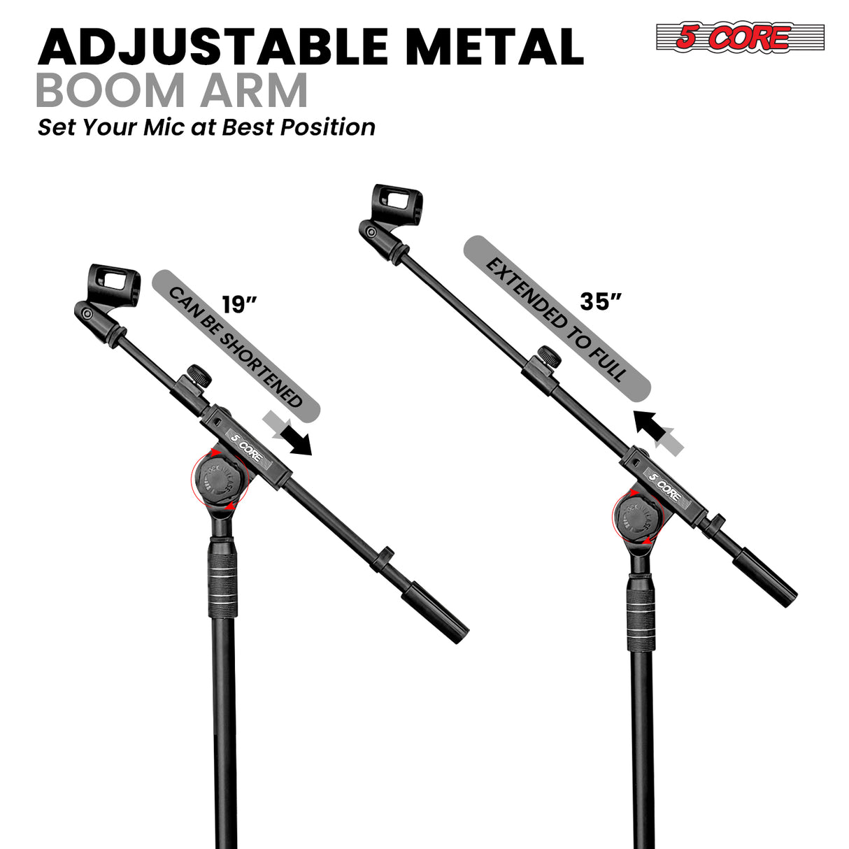 5 Core Mic Stand Adjustable 82" Microphone Stands Floor w 180° Rotating Telescoping Metal Boom Arm