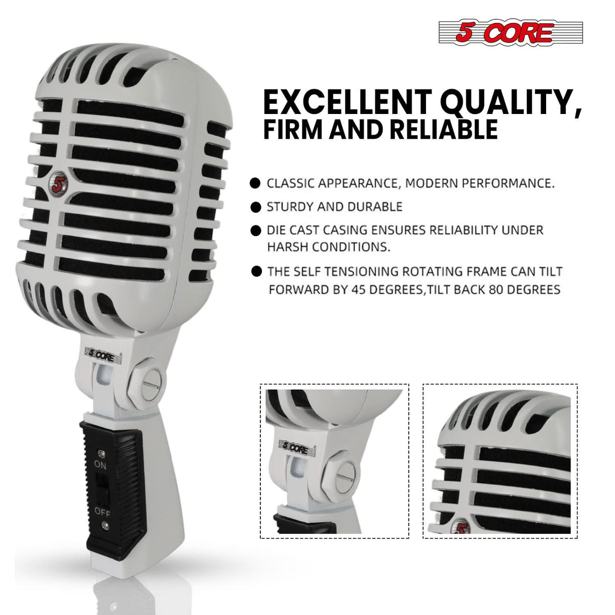 5 Core Retro Dynamic Vocal Iconic Microphone Vintage Style Classic Cardioid Unidirectional Mic