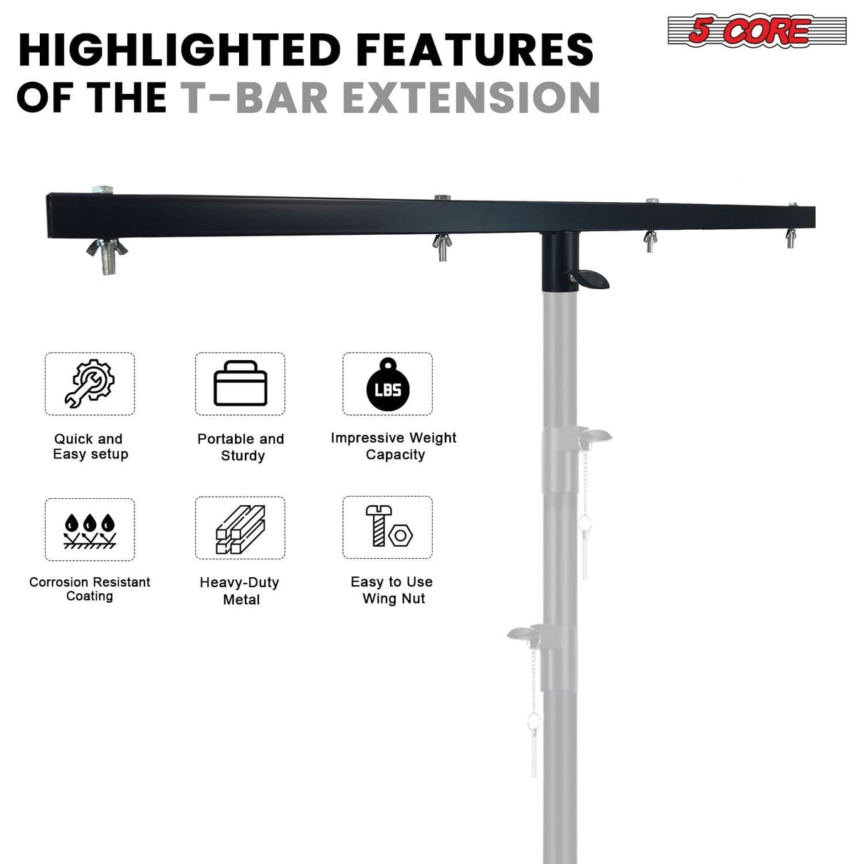 5 Core DJ light mounting bar compatible with various stand systems