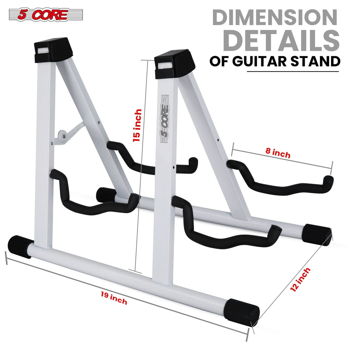 5 Core Double Guitar Stand A Frame Shape w Foam Arms Supports Acoustic Electric Bass Ukulele Banjo