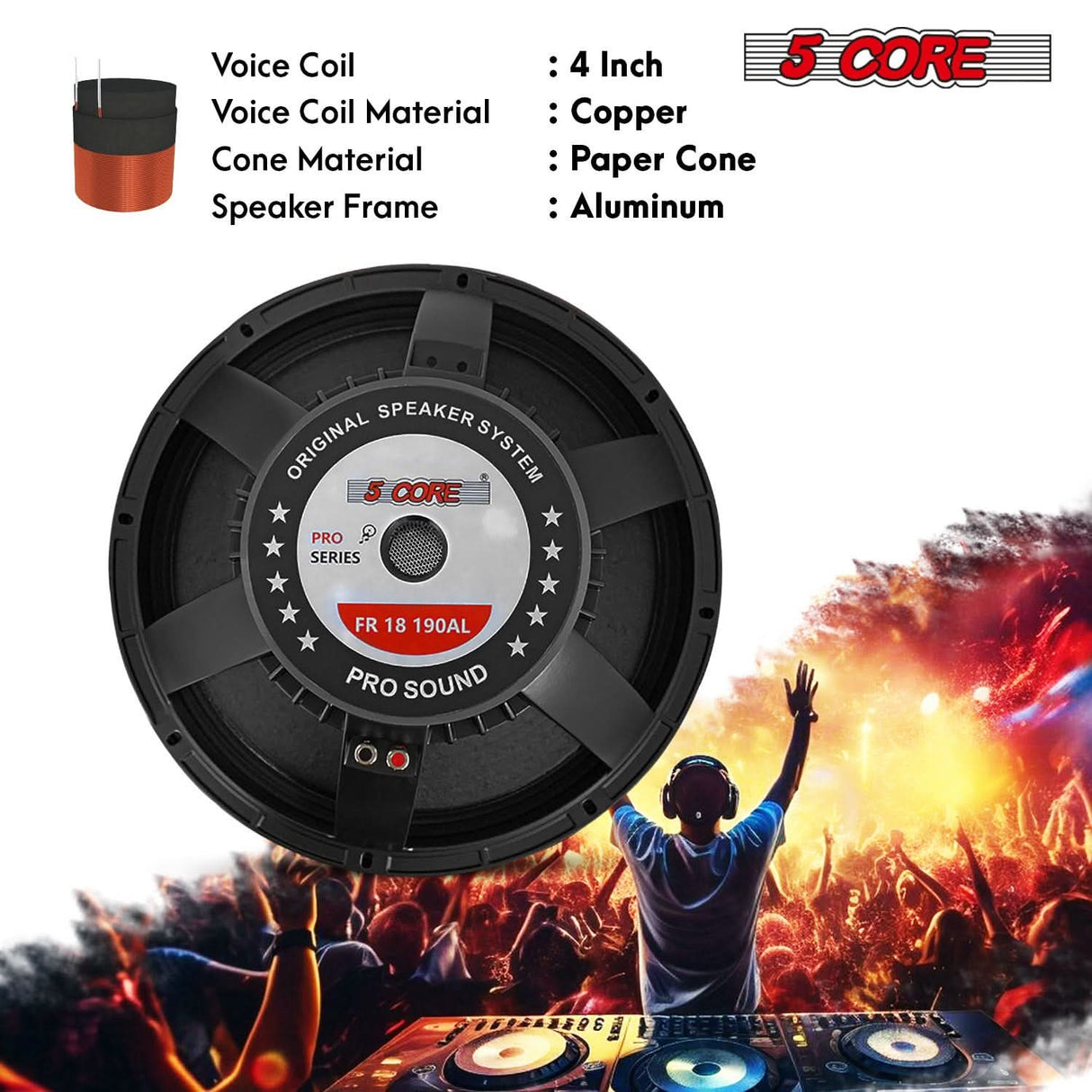 5Core 18” subwoofer with powerful magnet and durable cone