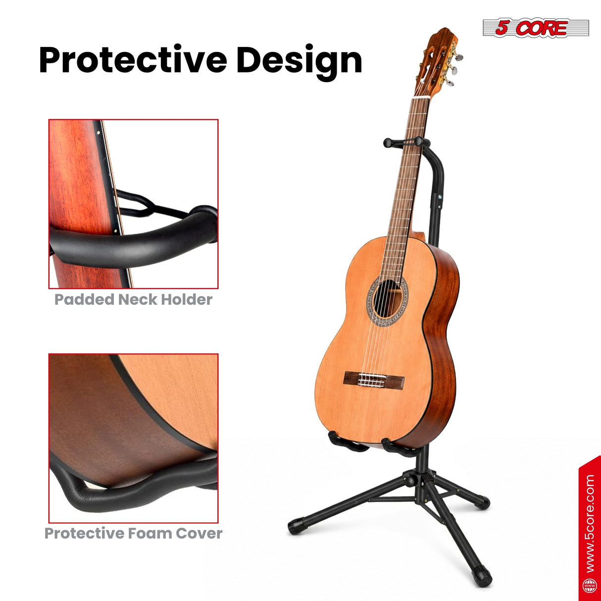 5 Core Guitar Stand Floor Adjustable Heavy Duty w Neck Holder for Acoustic Electric Classic Bass