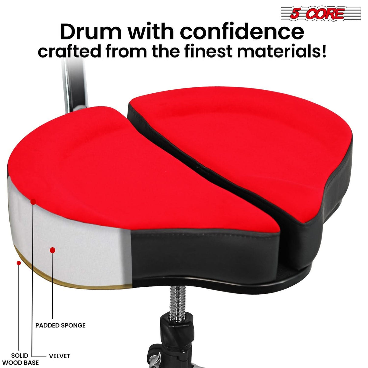 5Core Drum Throne Padded Guitar Stool Backrest Drummer Seat for Adults & Kids