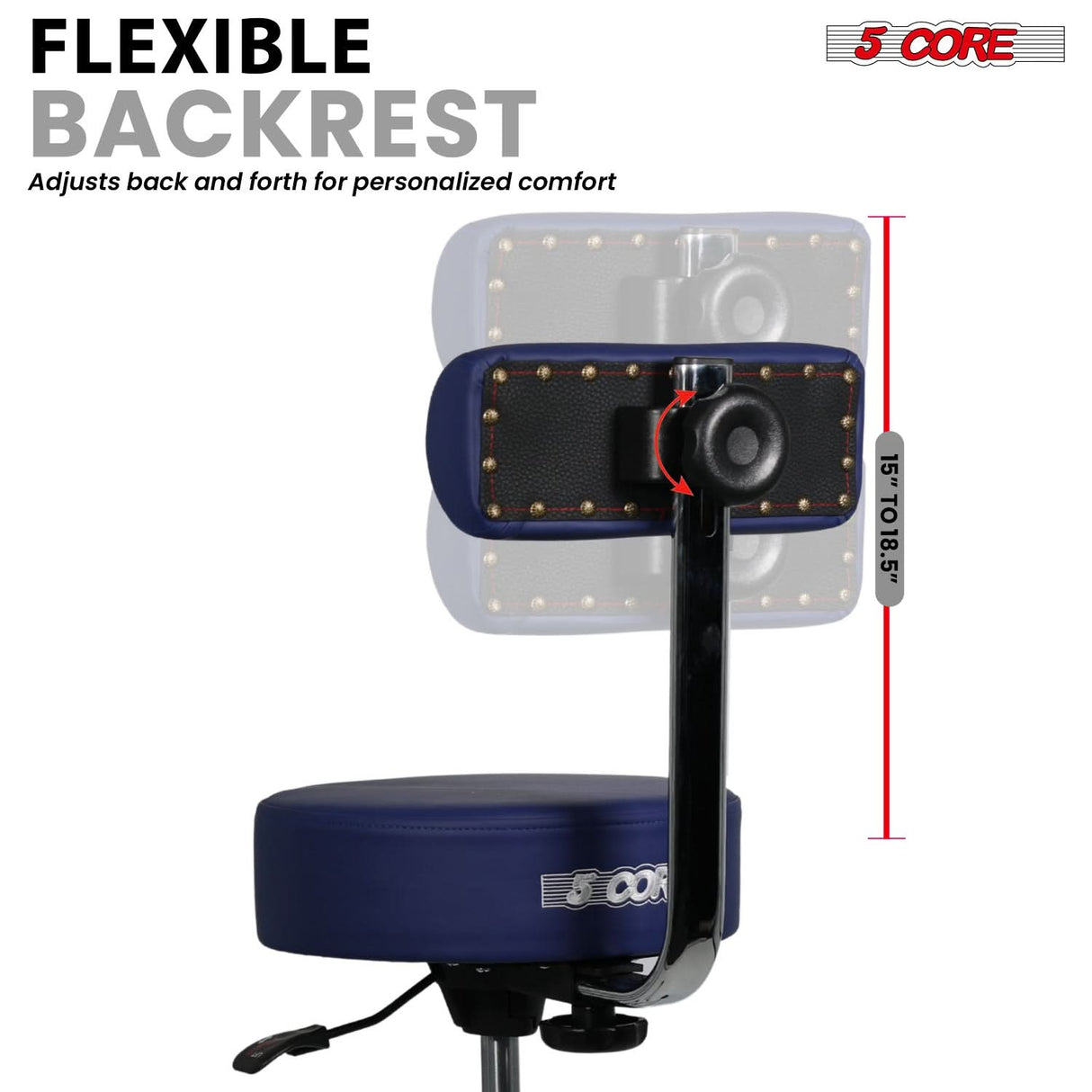 5 Core Drum Throne w Backrest 4" Padded Stool Airlift Adjustable 25.5" Drummer Chair 441Lb Capacity