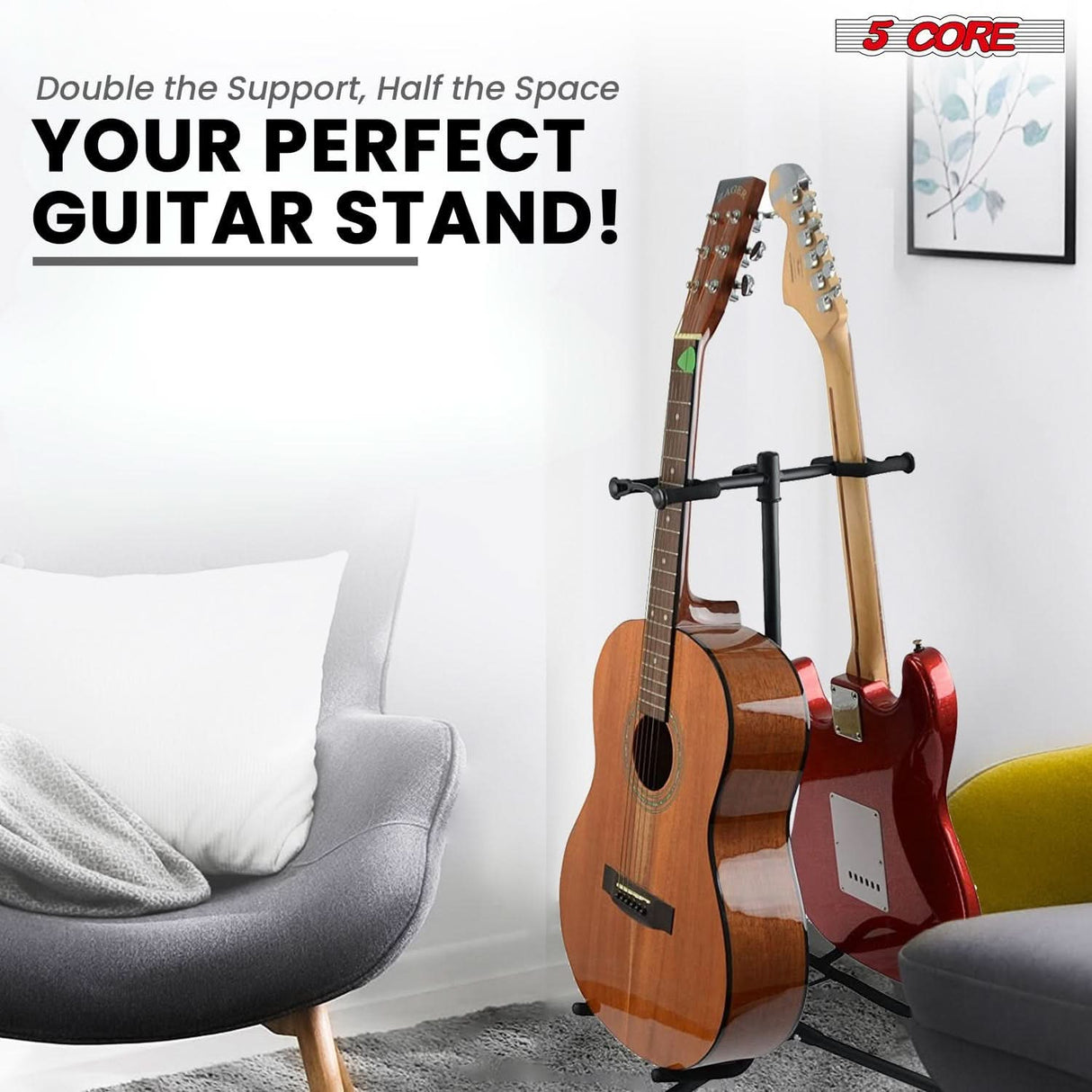 5 Core Guitar Stand Adjustable Double Guitars Stands Floor w Neck Holder for Acoustic Electric Bass