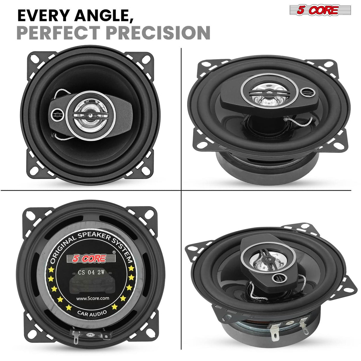5Core Coaxial Door Car Speakers 4” Pair 250W 4Ohm 2 Way Component Subwoofer Audio w Super Tweeter