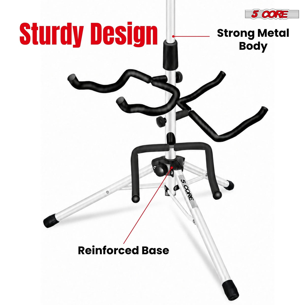 5 Core Triple Guitar Stand Floor w Foam Arms for Acoustic Electric Guitars