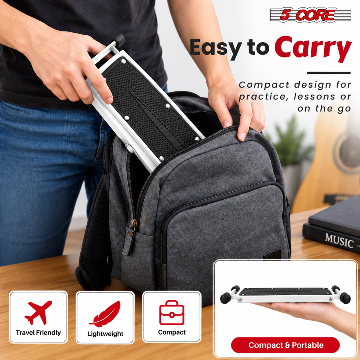 5 Core Guitar Foot Stool Metal 6-Level Adjustable Folding Leg Rest White