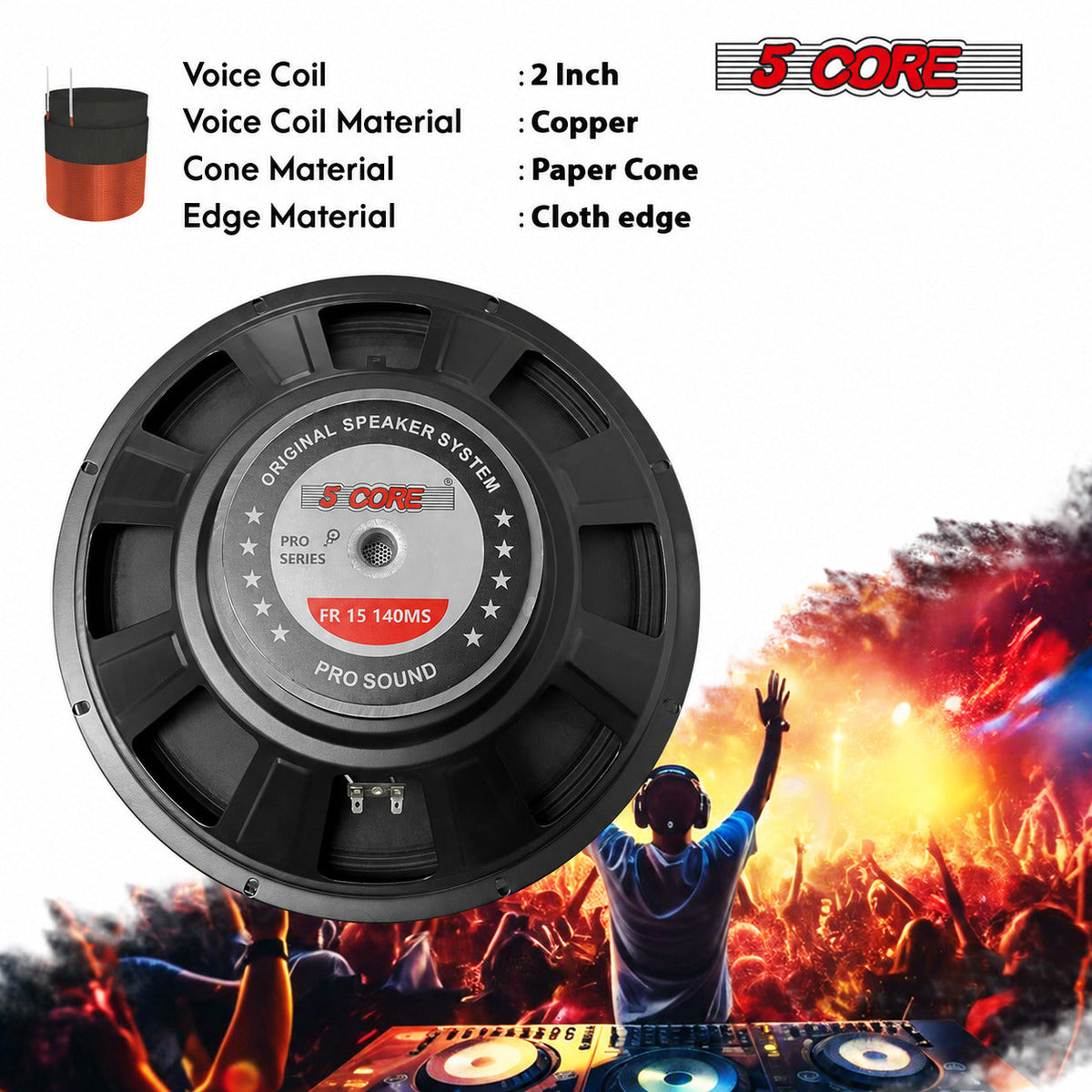 5 Core 15 Inch Subwoofer Speaker 2000W 8Ohm Replacement Audio PA DJ Sub Woofer