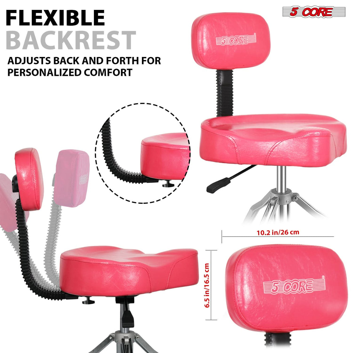 5 Core Drum Throne w Backrest 4" Padded Stool Adjustable 24.5" Drummer Chair w 441Lb Capacity