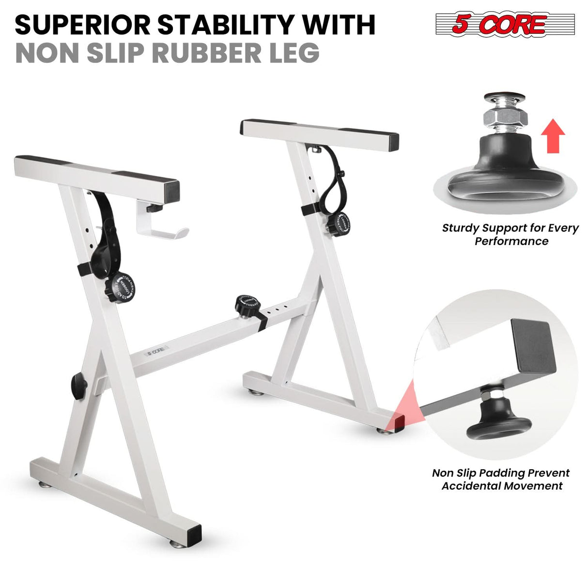 5Core Keyboard Stand Adjustable Height 34.5" Width 32.5” Z Style Electric Piano Riser 250Lb Capacity