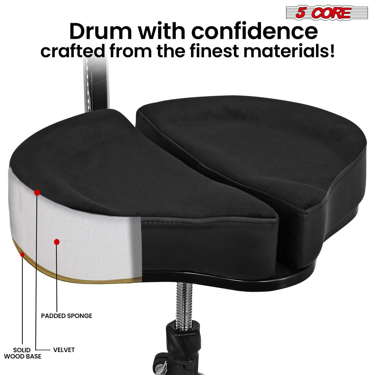 5Core Drum Throne Padded Guitar Stool Backrest Drummer Seat for Adults & Kids