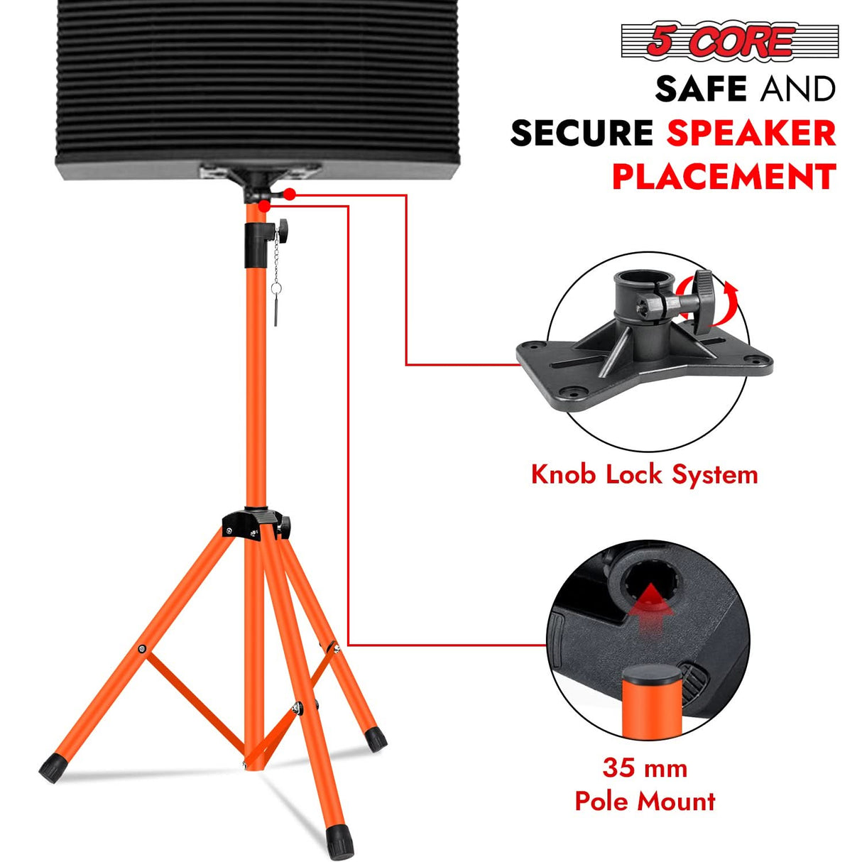 5 Core Speaker Stand Pair Adjustable Heavy Duty PA DJ Tripod Studio Monitor Stands w 35mm Insert