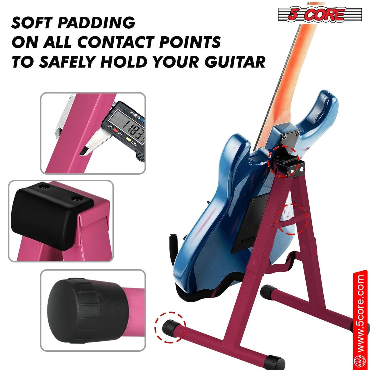 5Core A-frame guitar rack in pink for display or storage
