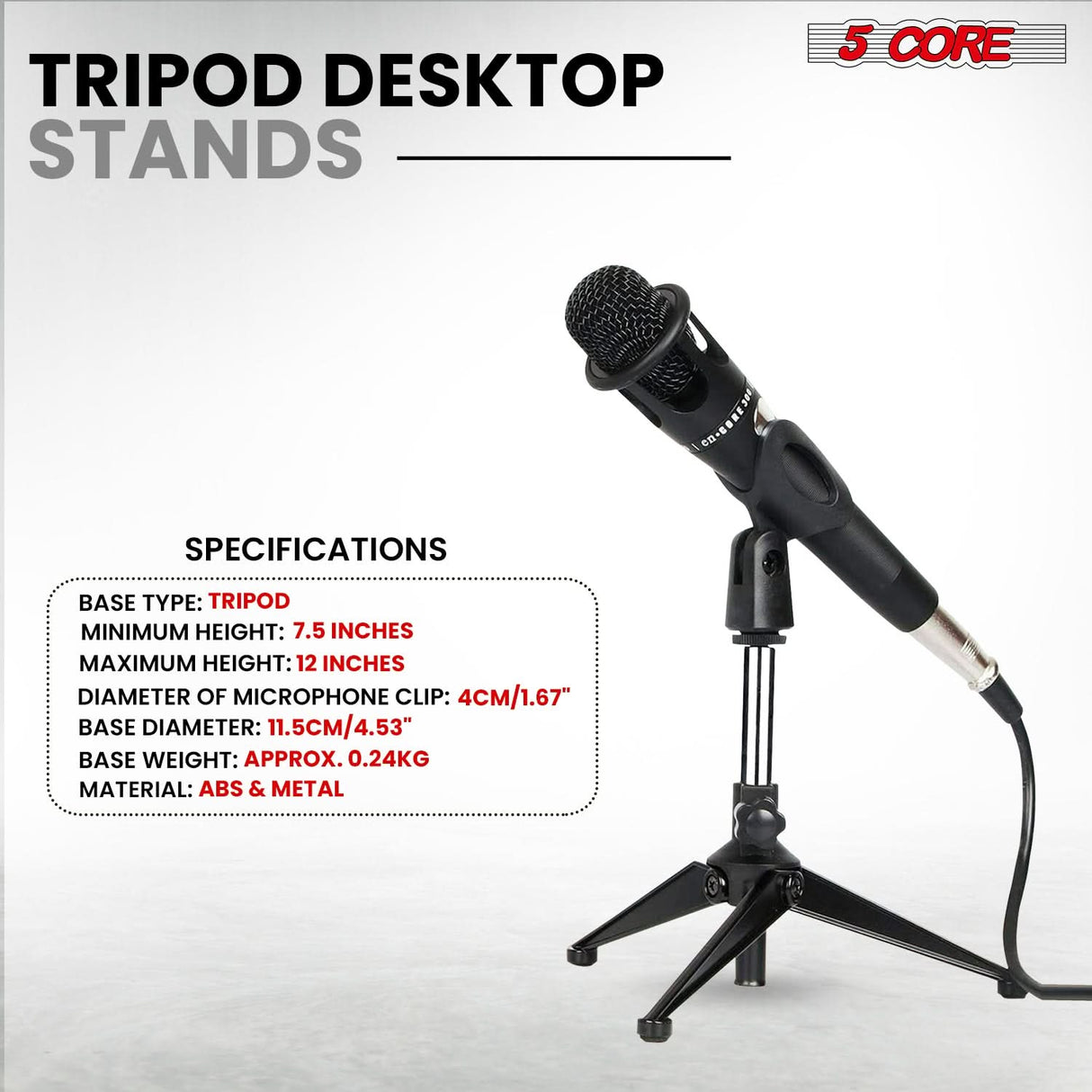 5Core Desktop Mic Stand Tripod adjustable height desk mic stand view