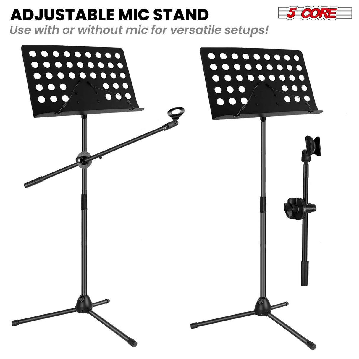 5 Core Music Stand Adjustable Desktop Book Stands w Mic Holder Portable Sheet Holder Metal Bookstand