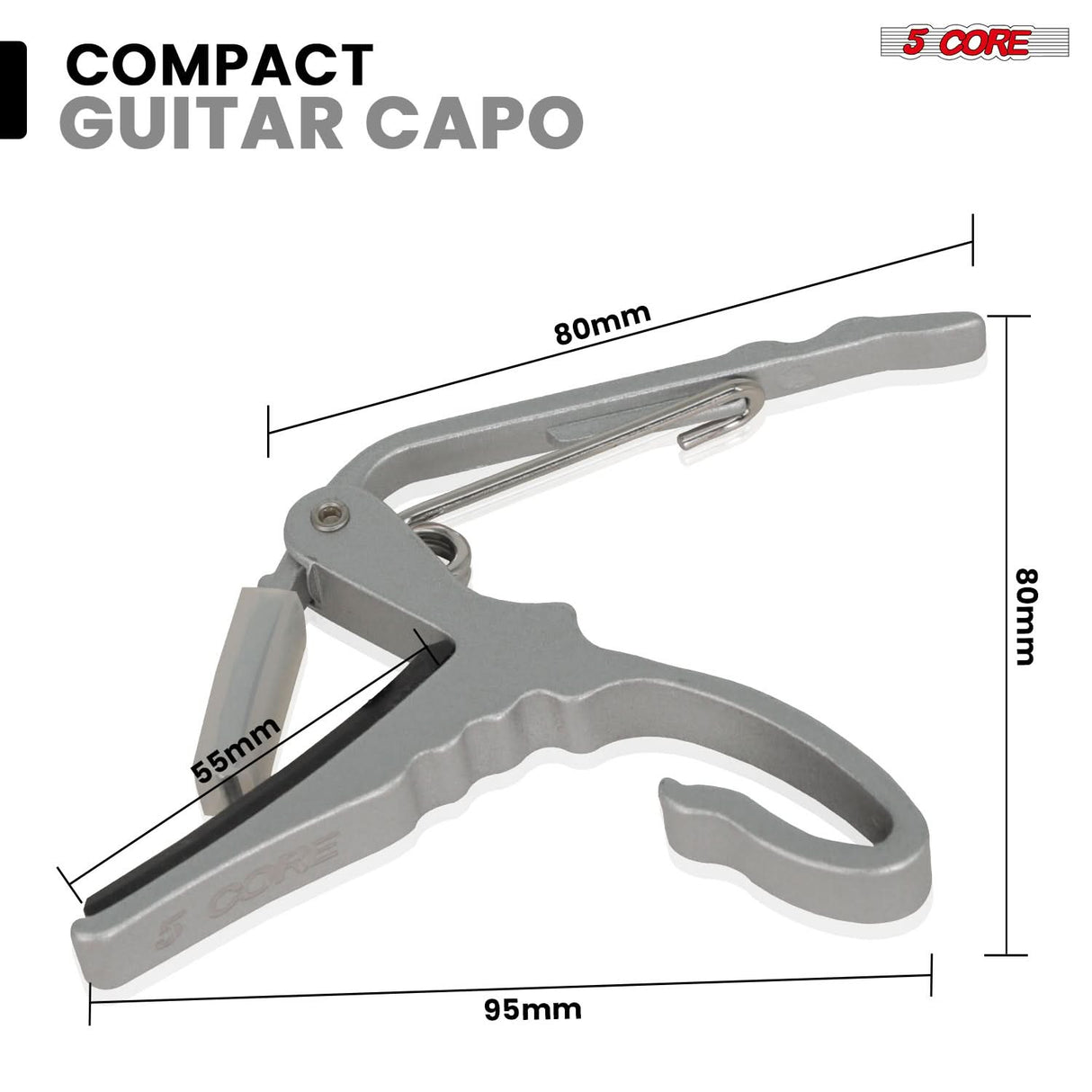 5 Core Guitar Capo Pair Quick Change Acoustic Electric String Clip Banjo Mandolin Or Ukulele Silver