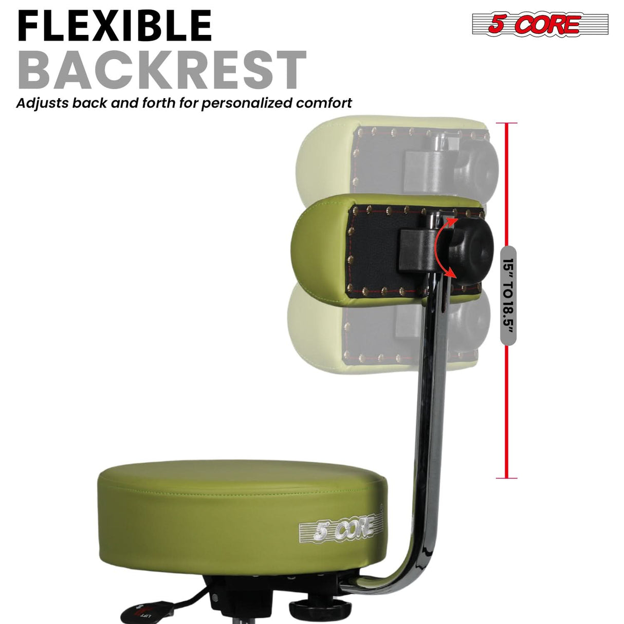 5 Core Drum Throne w Backrest 4" Padded Stool Airlift Adjustable 25.5" Drummer Chair 441Lb Capacity