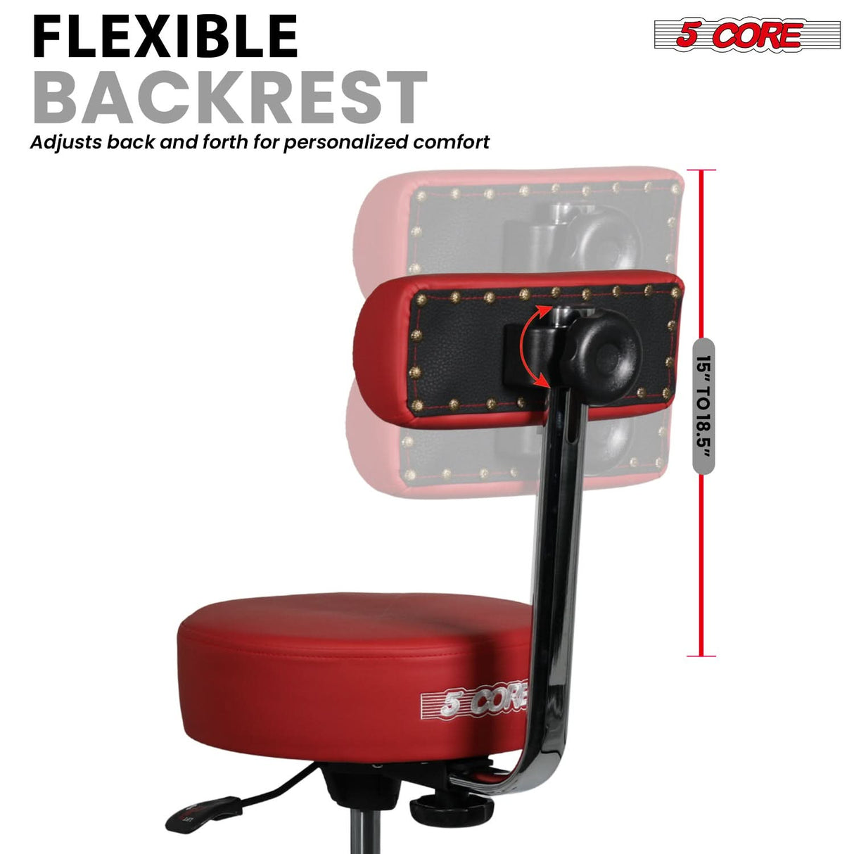 5 Core Drum Throne w Backrest 4" Padded Stool Airlift Adjustable 25.5" Drummer Chair 441Lb Capacity
