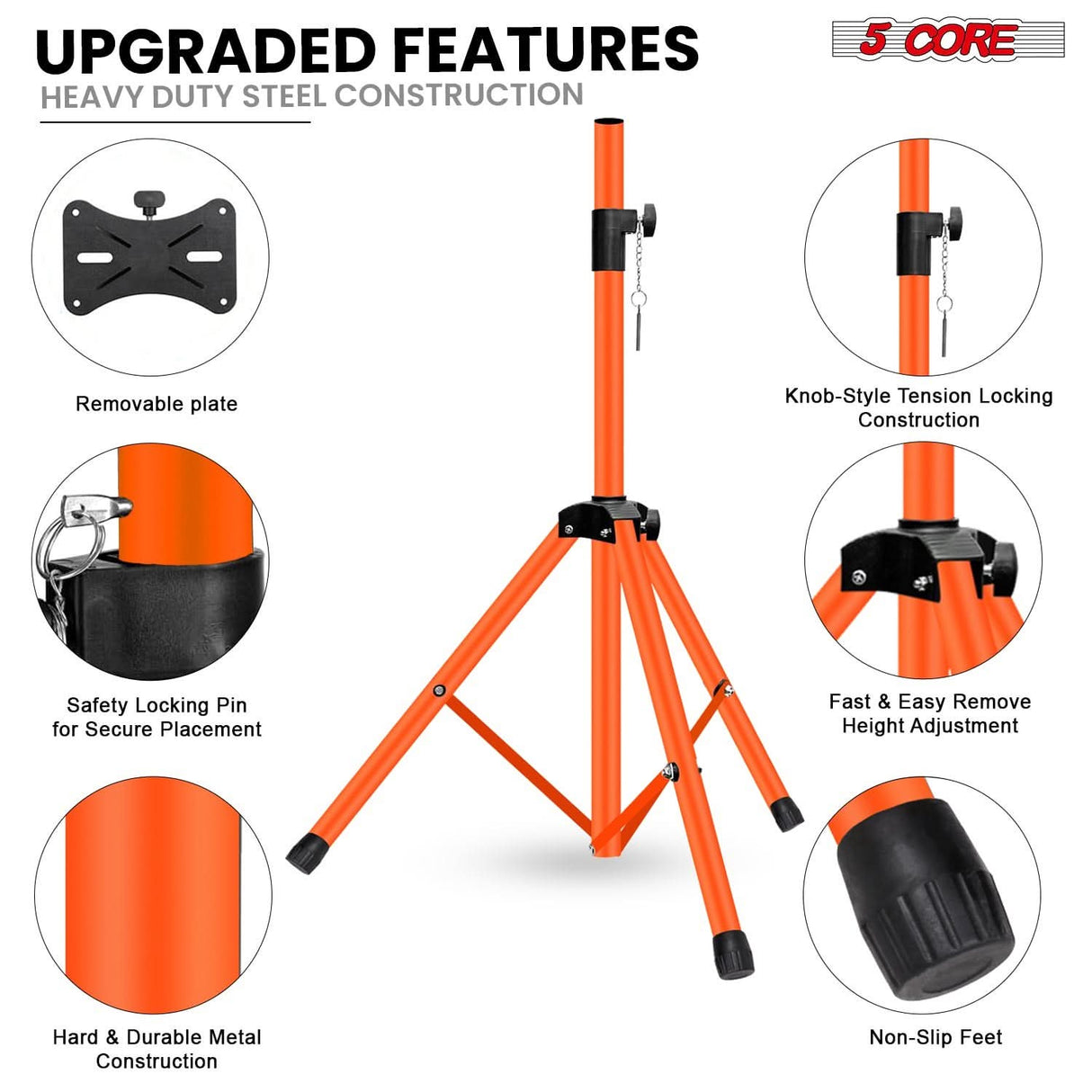 5 Core Speaker Stand Adjustable 31 to 54" PA DJ Tripod Stands Heavy Duty w 35mm Insert 132 Lbs