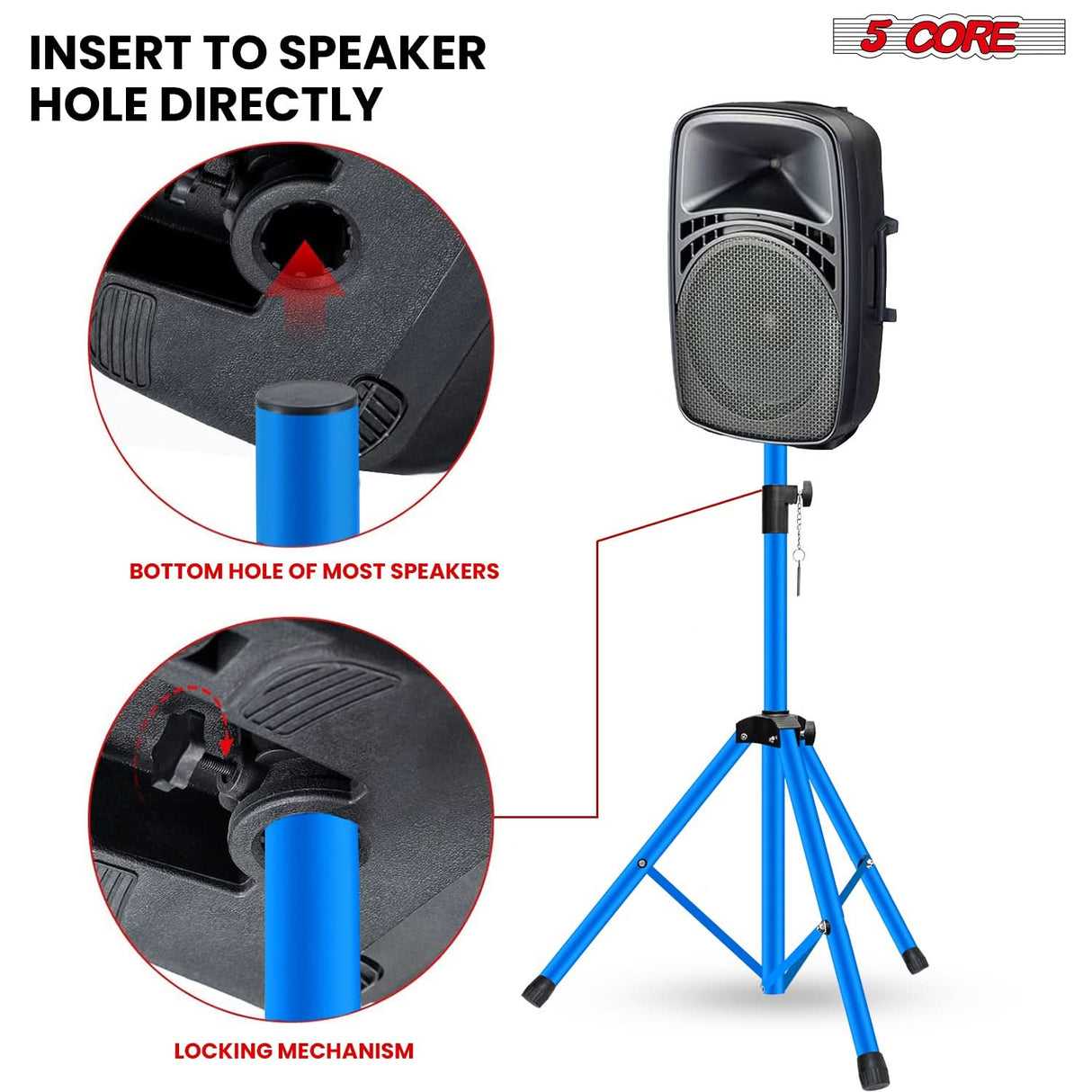 5 Core Speaker Stand Adjustable 31 to 54" PA DJ Tripod Stands Heavy Duty w 35mm Insert 132 Lbs