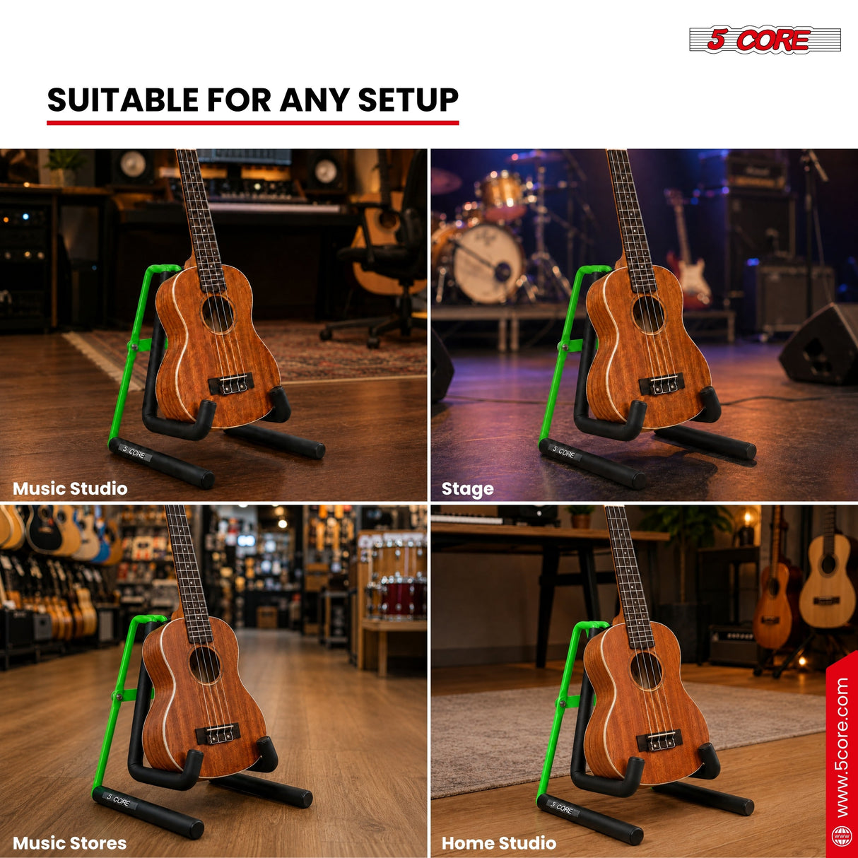 5 Core Ukulele Stand A Frame Metal Body w Soft Padded Arms Support Banjo Ukuleles Mini Guitar Violin Green