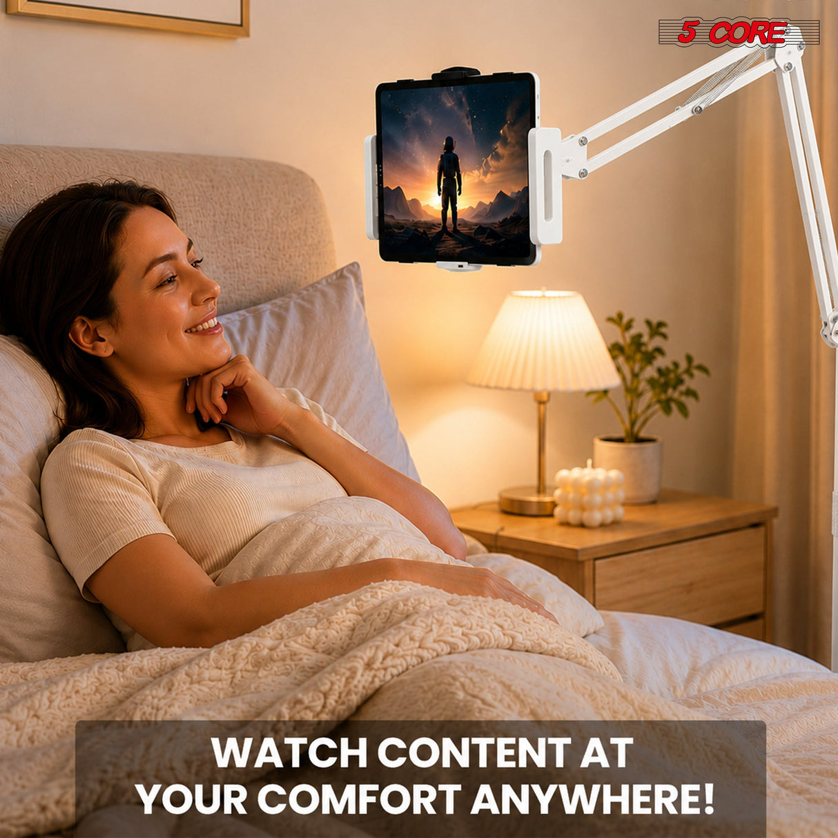 5 Core Tablet Floor Stand 360° Rotatable Adjustable Overhead Universal Bed Phone iPad Stand