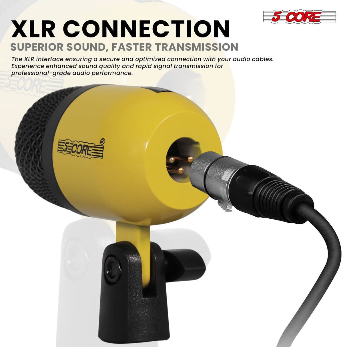 5 Core Drum Microphone Kit 7Pc All Metal Drummer Mics Tom/Snare & Cymbals Wired Instrument Drums Set