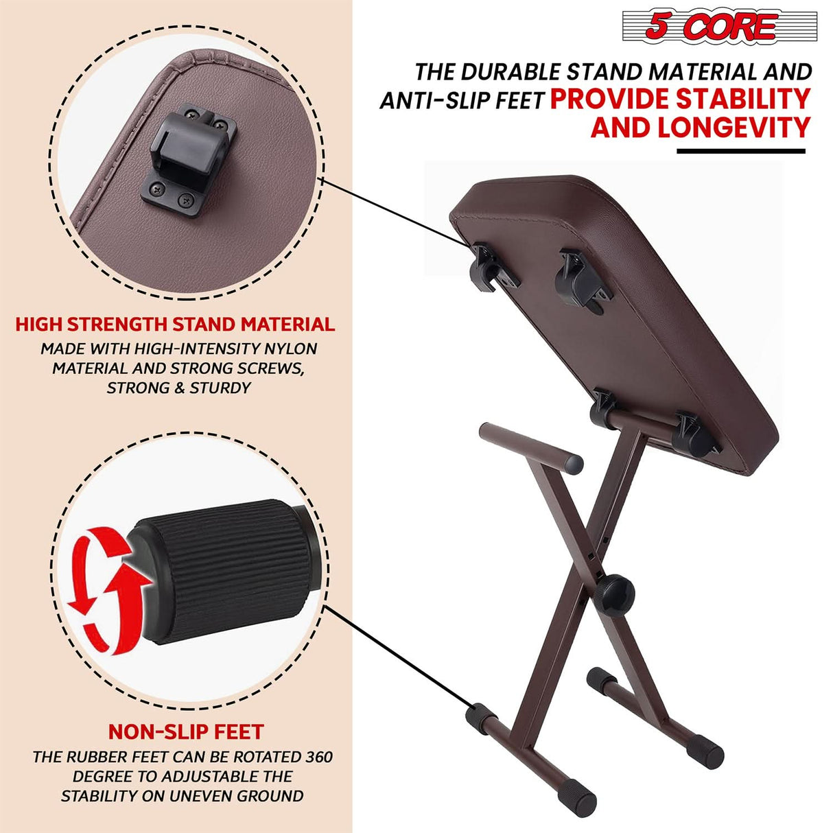 5 Core keyboard stool heavy duty build side angle view
