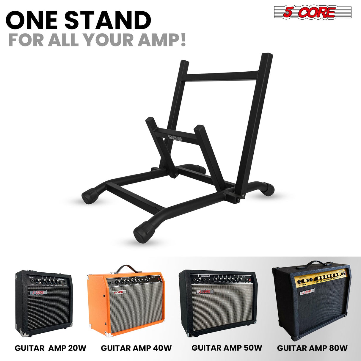 5 Core Amp Stand Heavy Duty Metal Build Adjustable Guitar amplifier Low Profile Folding Collapsible