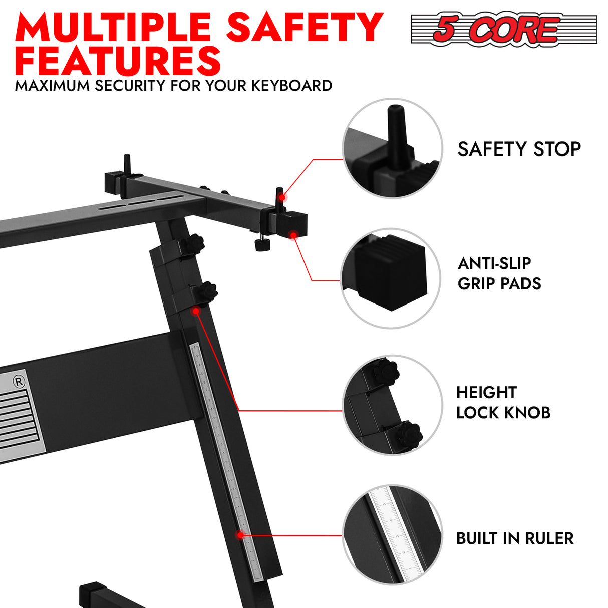 5 Core Keyboard Stand Adjustable 21 - 33" Z Style Metal Electric Piano Riser 330Lb Capacity Foldable