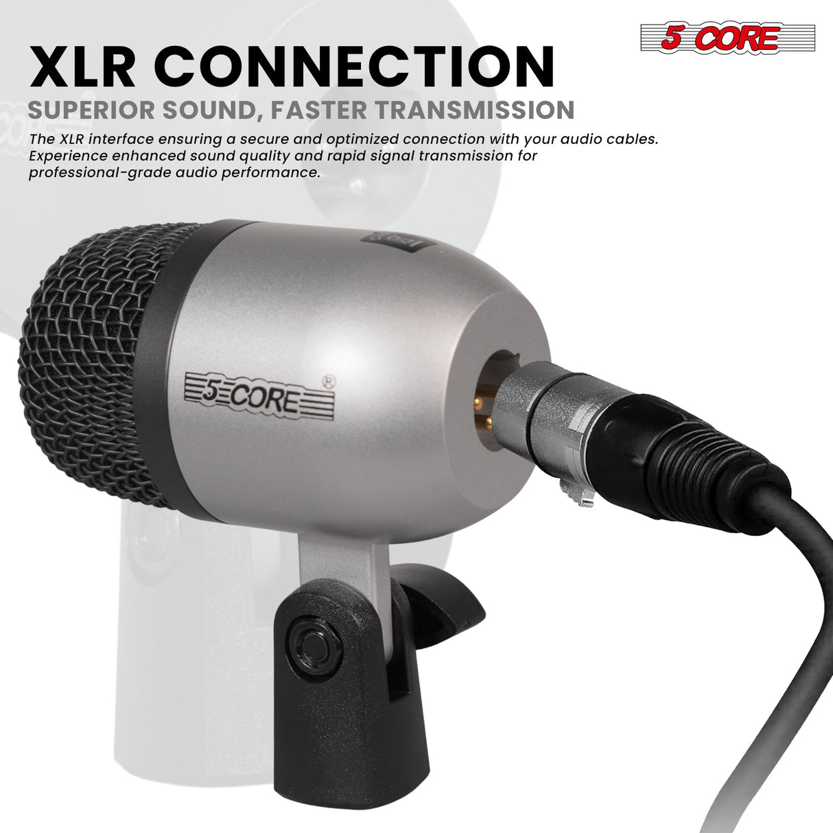 5 Core Drum Microphone Kit 7Pc All Metal Drummer Mics Tom/Snare & Cymbals Wired Instrument Drums Set