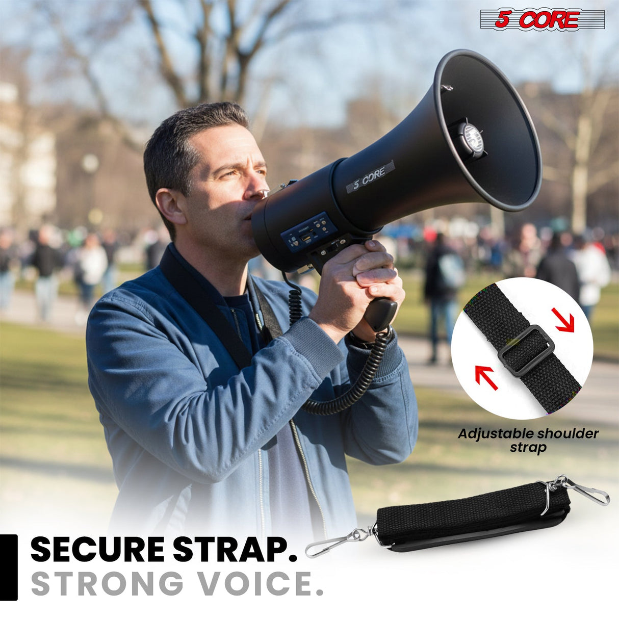 5 Core Megaphone 50W Bluetooth Rechargeable Bullhorn 1100 Yards Loud Siren for Soccer Baseball Coach