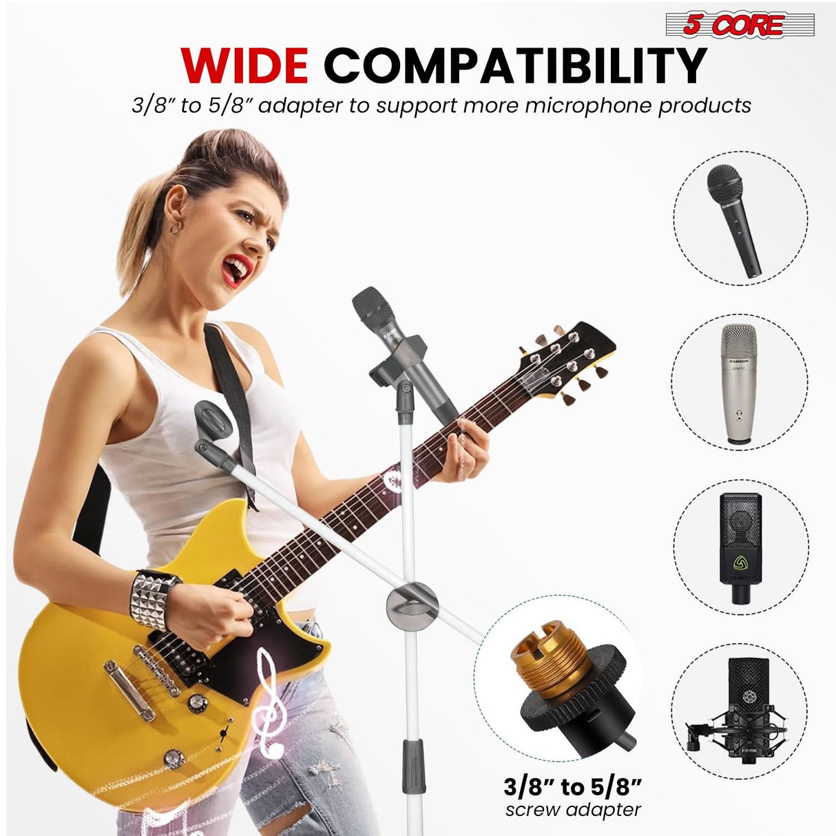 5 Core Mic Stand Floor Height Adjustable Tripod Microphone Stands w Extending Telescoping Boom Arm