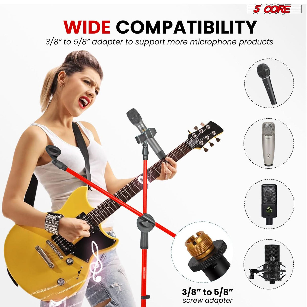 5 Core Mic Stand Floor Height Adjustable Tripod Microphone Stands w Extending Telescoping Boom Arm