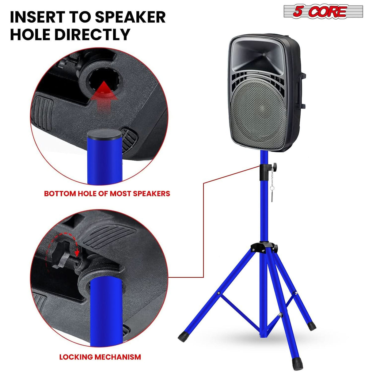 5 Core Speaker Stand Adjustable 31 to 54" PA DJ Tripod Stands Heavy Duty w 35mm Insert 132 Lbs