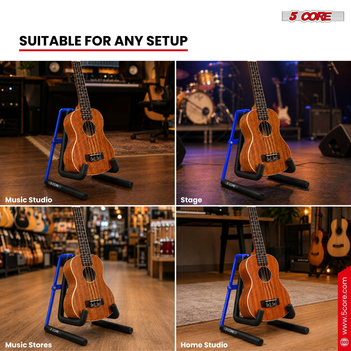 5 Core Ukulele Stand A Frame Metal Body w Soft Padded Arms Support Banjo Ukuleles Mini Guitar Violin Blue
