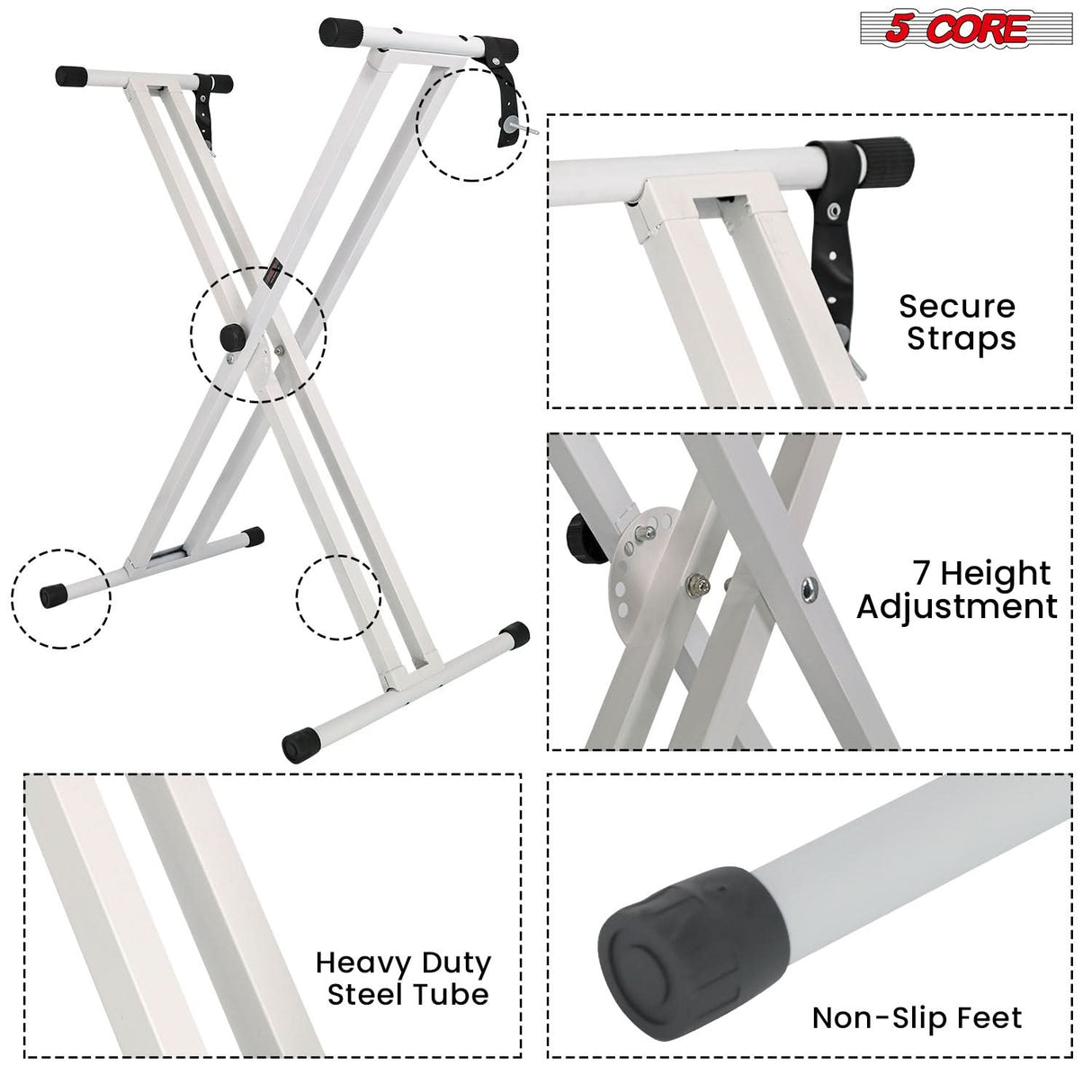 5 Core Keyboard Stand Piano Bench Combo Adjustable Key Board Stands 3" Padded Musician Chair Set
