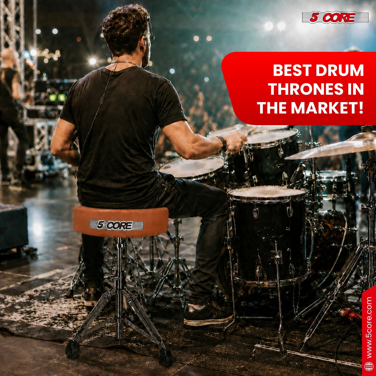 5 Core Drum Throne w 4.5" Padded Stool Adjustable Drummer Chair