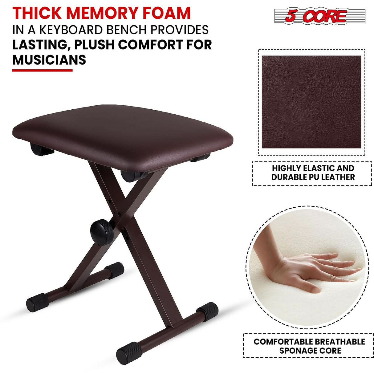 5 Core piano bench adjustable height performance view