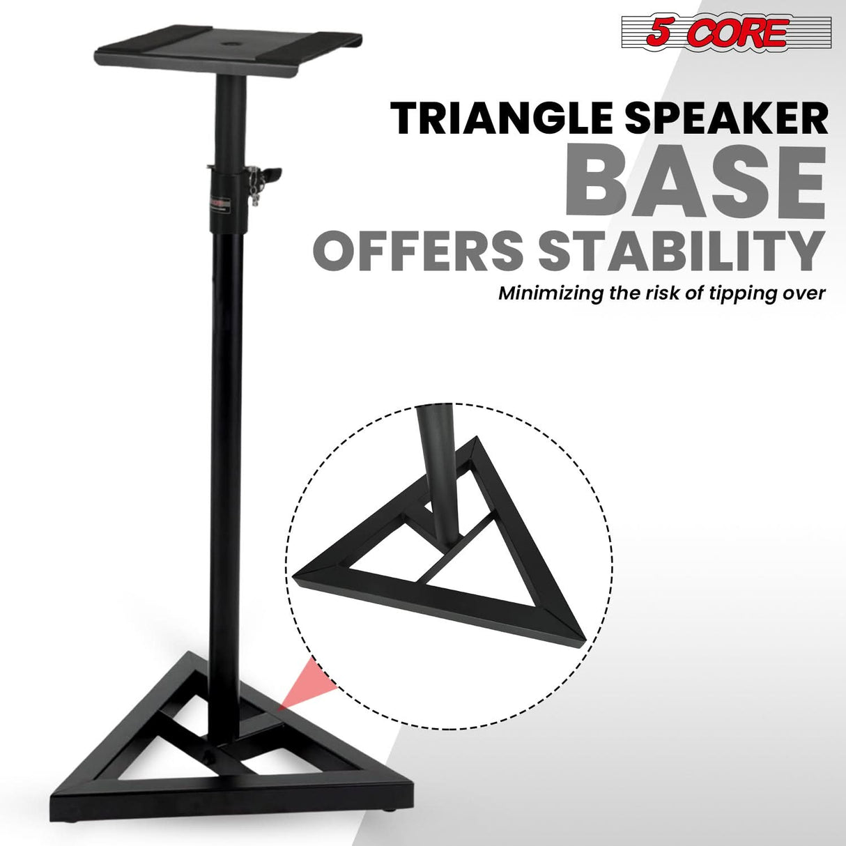 5 Core Speaker Stand 2Pc Heavy Duty Adjustable Telescoping Height 59.5" Triangle Base 100Lb Capacity