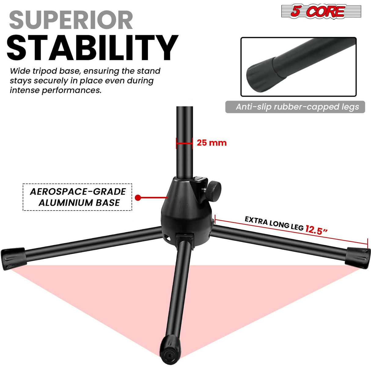 5 Core Mic Stand 2Pcs Adjustable 82" Microphone Stands Floor w 180° Telescoping Metal Boom Arm