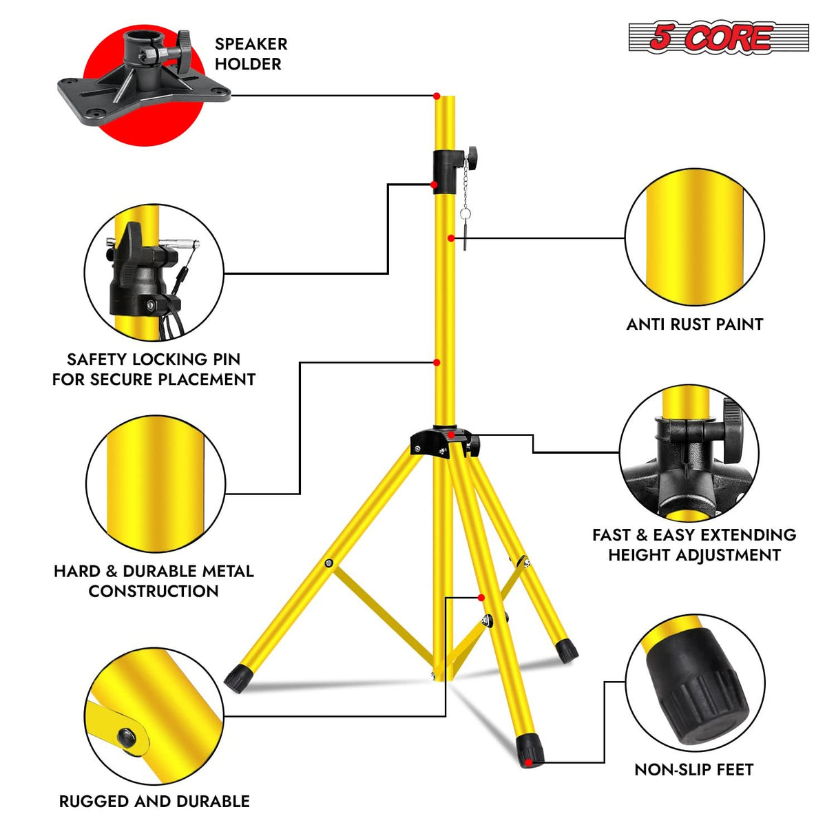 5 Core Speaker Stand Pair Adjustable Heavy Duty PA DJ Tripod Studio Monitor Stands w 35mm Insert