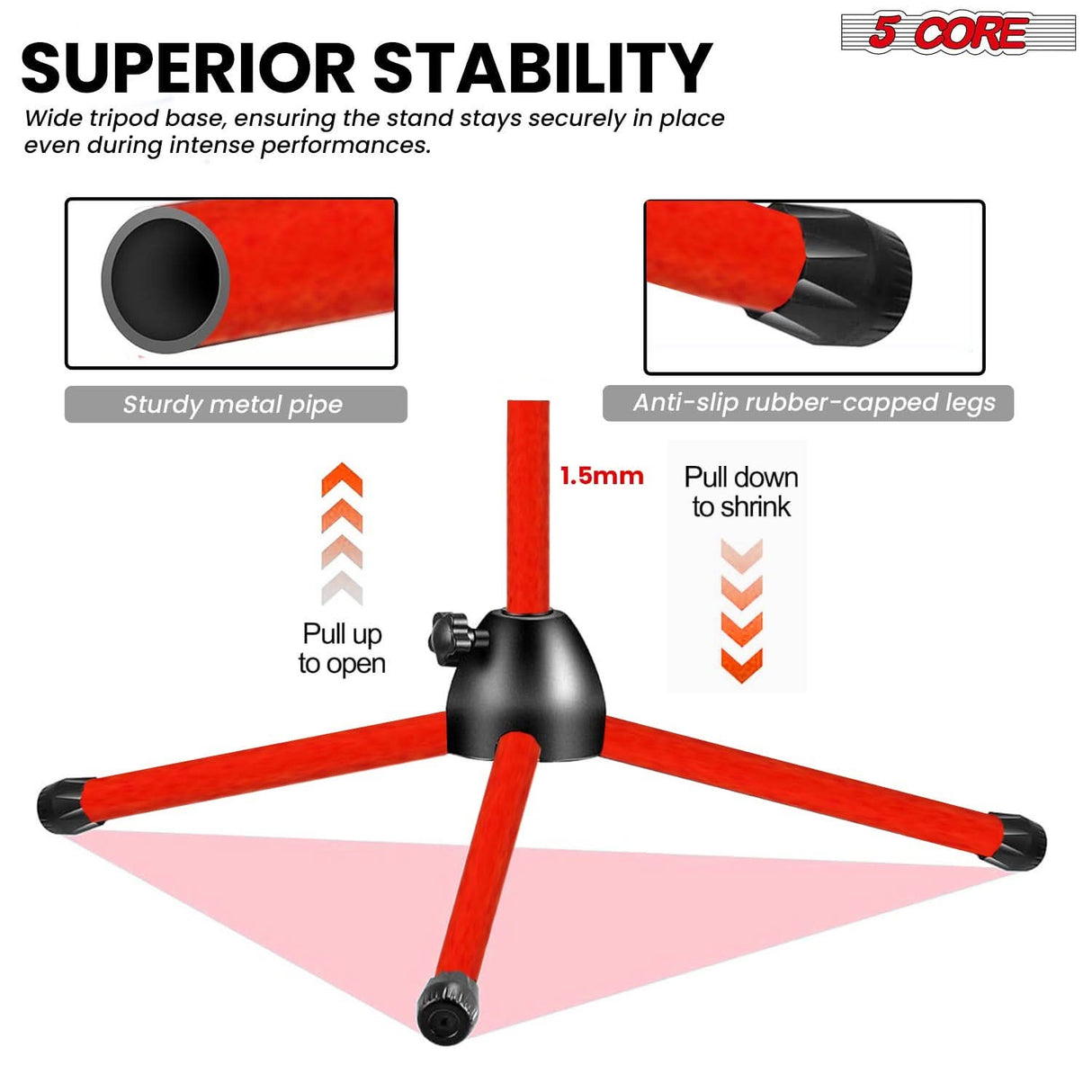 5Core Tripod Mic Stand 4Pcs Adjustable Holder Floor Microphone Boom Arm