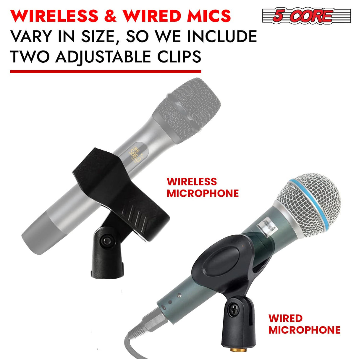 5Core Mic Stand Pair Floor Adjustable Universal Heavy Duty Microphone Stands Round Base Soporte De micrófono