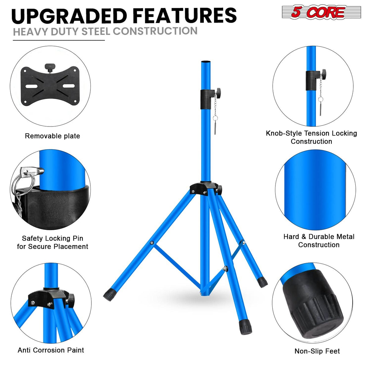 5 Core Speaker Stand 2Pc Adjustable 31 to 36" PA DJ Tripod Stands Heavy Duty w 35mm Pole 132Lb w Bag