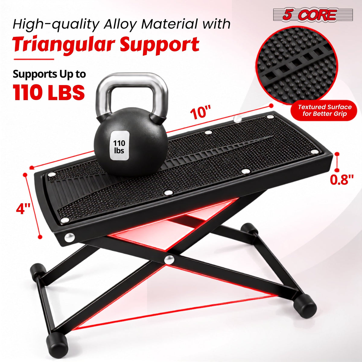 5Core Guitar Foot Stool Height Adjustable Folding Leg Rest Classical Footrest